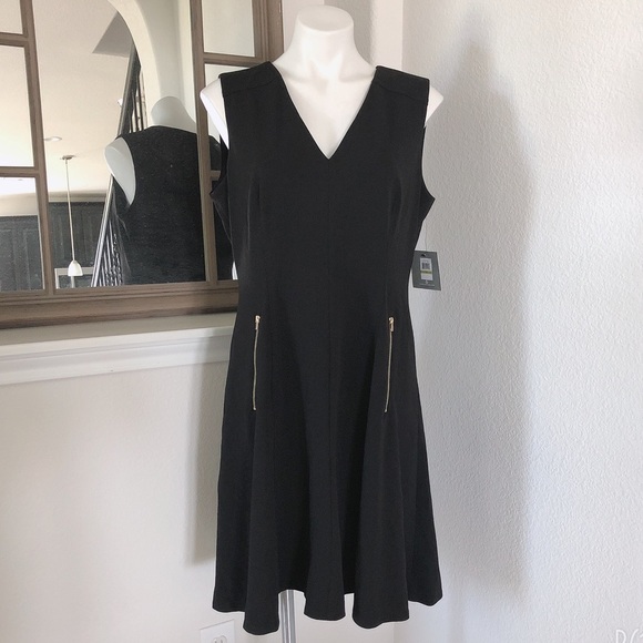Andrew Marc Dress Black Seamed Sleeveless Fit & Flare Career Size 14 New w/Tag - Picture 5 of 11